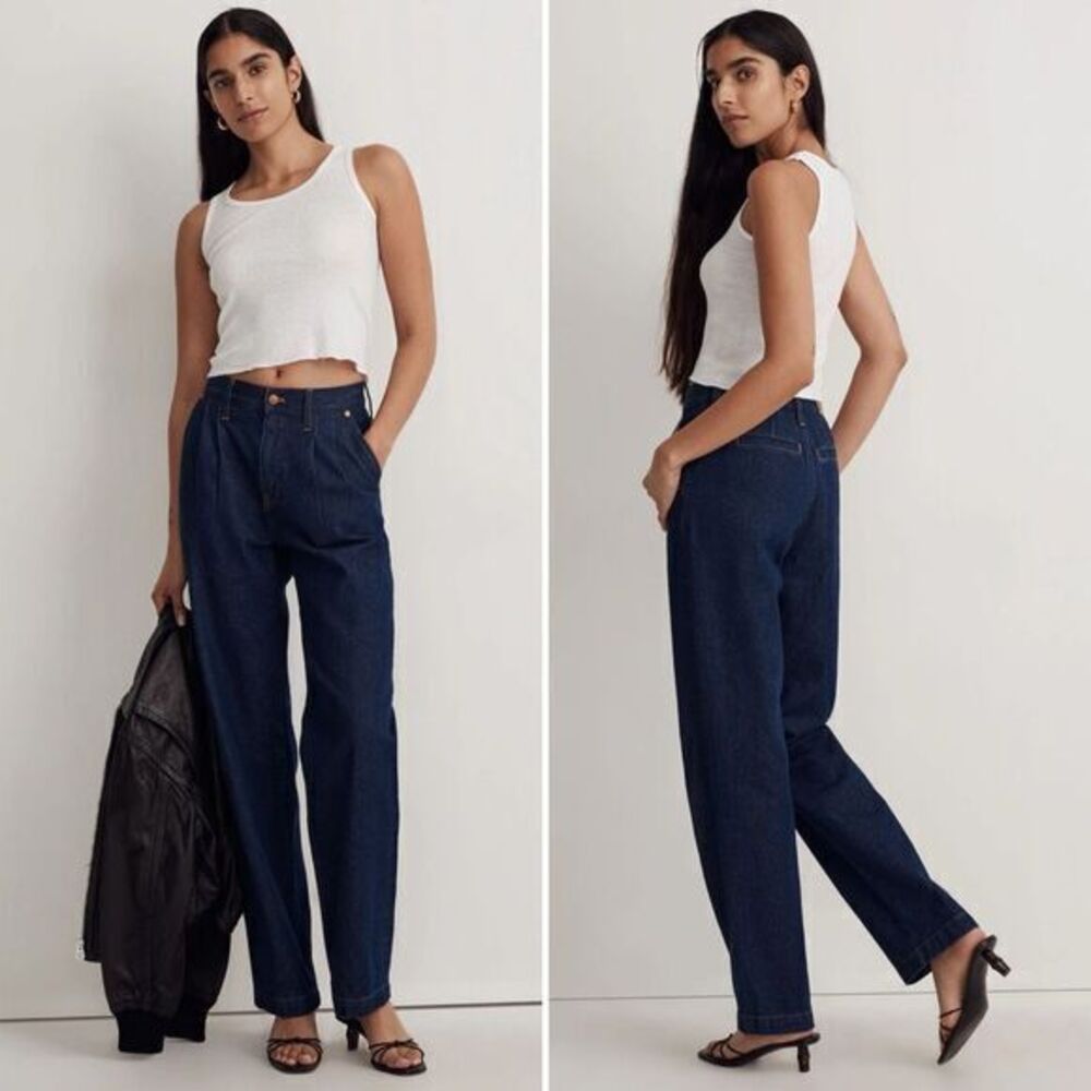 Madewell NWT Baggy Straight Jeans in Woodham Wash: Pleated Edition Size 26